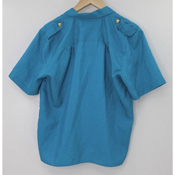 Christie & Jill Bright Blue Gold Nautical Button Up Shirt Blouse Blouse Sz 6 - Picture 2 of 8